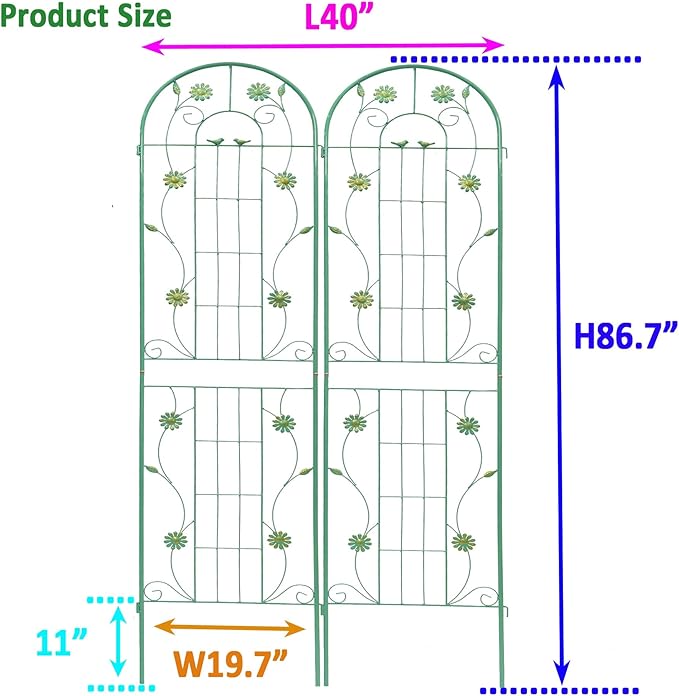 4 Pack Metal Garden Trellis 86.7 Tall Cream White Plant Support Rustproof Climbing Trellis for Vegetables &amp Flowers 19.7 Wide Easy Assembly (Green)