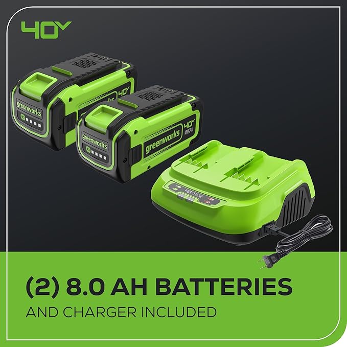 Greenworks 40V (175 MPH / 710 CFM) Dual Port Cordless Brushless Backpack Leaf Blower (2) 8.0Ah Battery and Charger Included