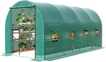 Walk-in Tunnel Greenhouse 6.5 x 15 x 6.5 FT Large Outdoor Greenhouse with Door &amp Vent Windows Heavy-Duty Frame and Green PE Cover for Backyard Gardening