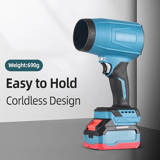 Cordless Leaf Blower Portable Dust Cleaner 21V Handheld Turbo Jet Blower 300000 RPM Compressed Air Duster for Patio Cleaning Lawn Care Drying Camping Blowing Leaves &amp Snow w/ 2 Batteries Blue
