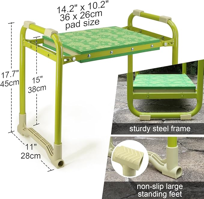 Colwelt Garden Stool and Kneeler Set Garden Seat and Kneeler Heavy Duty with 10 Wide Soft Kneeling Pad Non-Slip Garden Bench for Kneeling and Sitting with Elegant Apron Gardening Gifts for Women