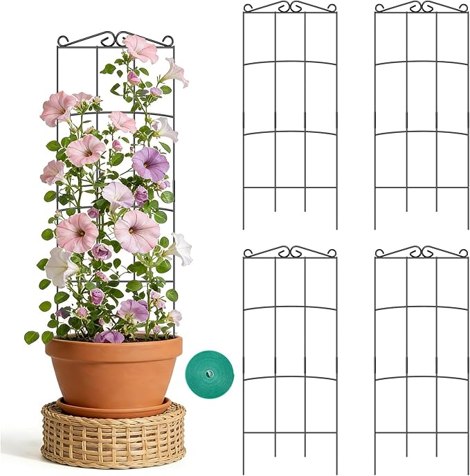 Trellis for Climbing Plants Indoor 4 Pack 31'' Metal Plant Trellis Indoor for Potted Plants Sturdy Plant Support Outdoor for Ivy Pothos Monstera Hoya Flower Vine Rectangular Shape