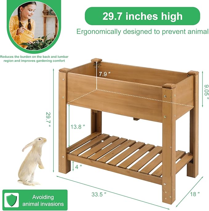 Raised Garden Beds Outdoor With Legs Wood Elevated Garden Box With L-Connection TabsStorage Shelf  Leg ReinforcementSuitable For Vegetables Flowers And Herbs Easy To Assemble 33.5X18X 30IN