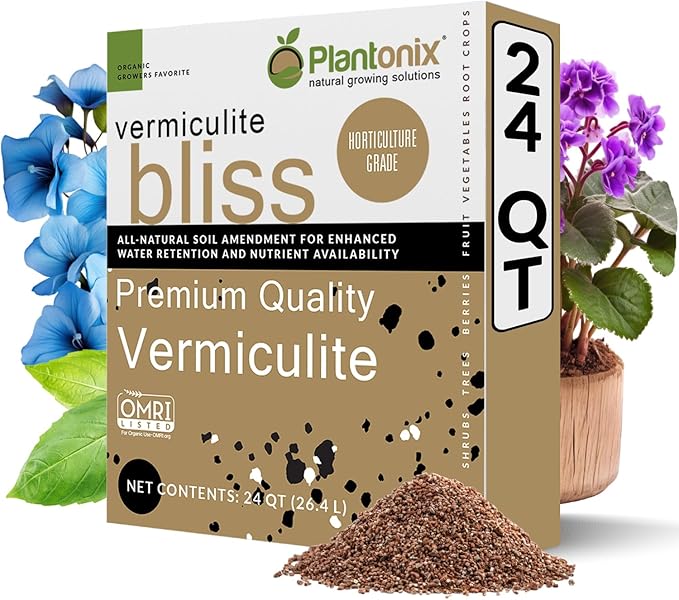 Perlite Bliss (24 Qts) + Vermiculite Bliss (24 Qts) - Perlite for Plants &amp Fine Vermiculite for Gardening - Bulk Soil Amendment Bundle - Organic Potting Soil Mix Improves Nutrient &amp Water Rete