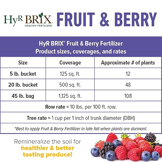 HyR BRIX Slow-Release 6-8-9 Fruit &amp Berry Fertilizer 5lb Bucket - Plant Food with Calcium &amp Sulfur - Essential Micronutrients for Better-Tasting Fruit &amp Higher Yields