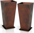Worth Garden 12 Dia x 25 H Large Metal Planter Set of 2 Matte Bronze Retro Finish Tall Square Tapered Steel Plant Pots Decor Flower Pot Indoor &amp Outdoor Drainage Hole &amp Dual-Purpose Plant