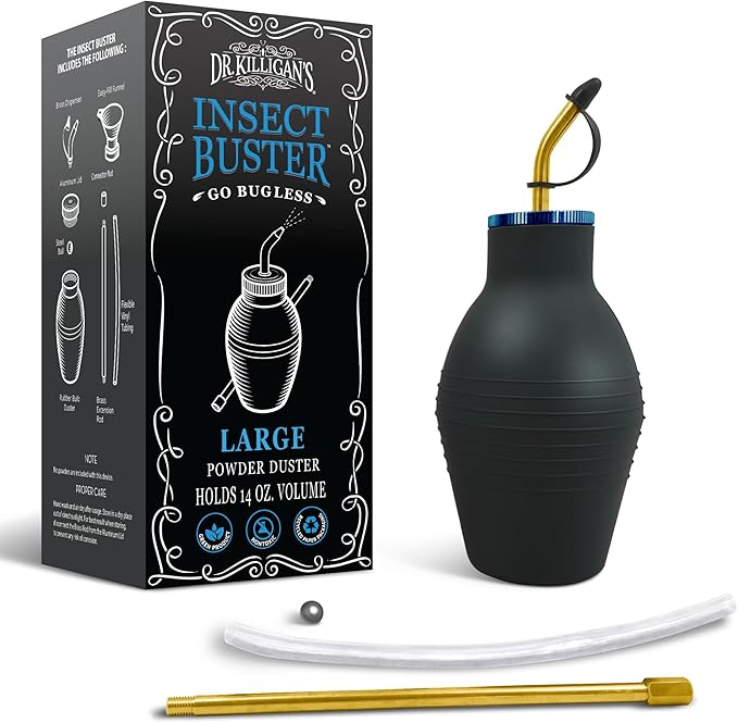 Dr. Killigan's The Insect Buster - Bulb Duster Sprayer Applicator Dispenser for Diatomaceous Earth and Other Powders - Effective Dust Application Tool - Large (14oz)