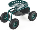 VEVOR Rolling Garden Cart with Swivel Seat Heavy Duty Garden Seat with Storage Basket &amp Tool Tray 300 lbs Weight Capacity Outdoor Utility Gardening Stool Scooter for Lawn Yard Planting Weeding