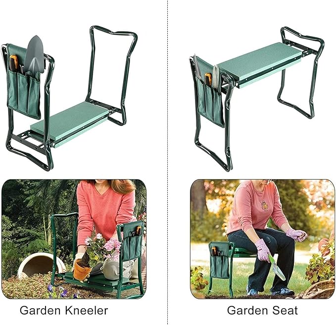 KANDUO Folding Garden Kneeler Stool Kneeling Seat Bench Stool Portable Gardener Kneeler Seat with Tool Pouches &amp EVA Foam Pad for Outdoor Gardening