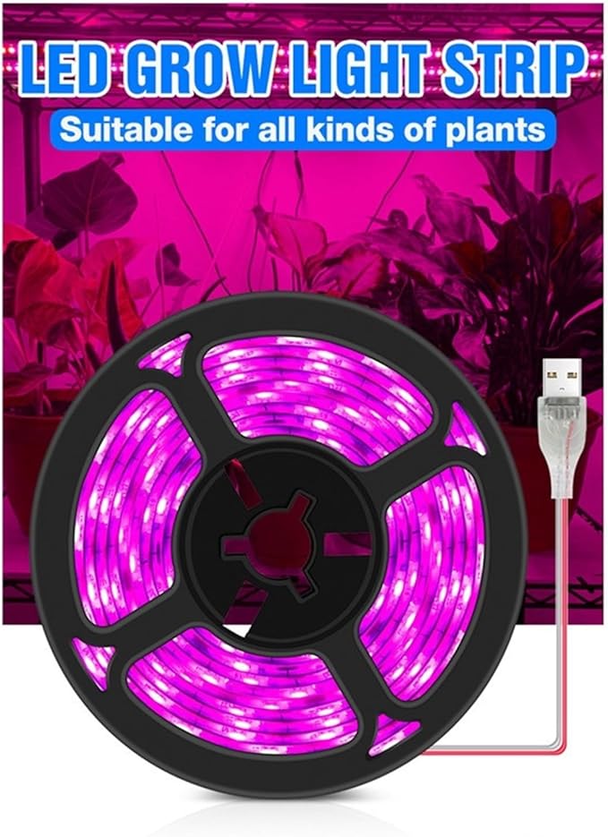 USB Plant Grow Strip 2835 SMD LED Grow Light - Full Waterproof Phyto Tape Lighting for Indoor Plants (0.5m 1m 2m 3m)(No Waterproof1m 60leds)
