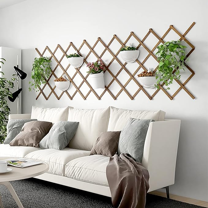 Hanging Plant Trellis Wooden Trellis Lattice Wall Planter Expandable Planter Trellis Frame Trellis Fence Support for Outdoor Plant Hanging Pots Wall Decor Patio Garden (180x34cm/70.8x13.3in)