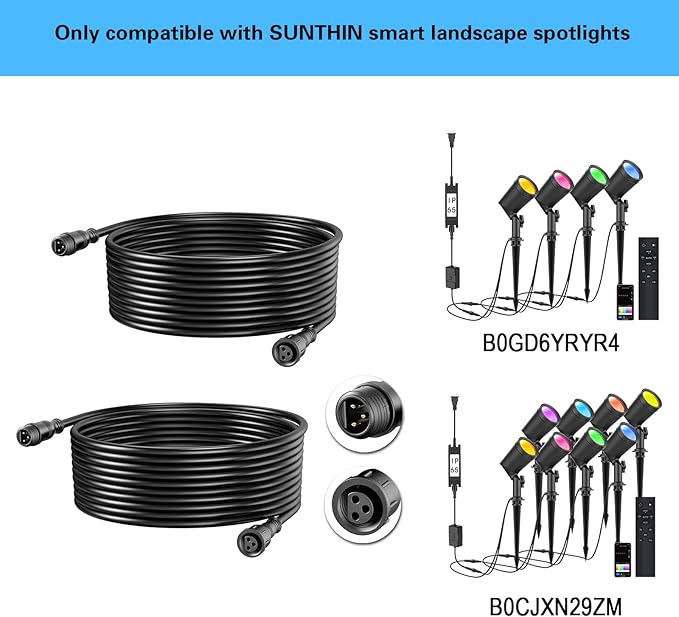 SUNTHIN 8 Pack 36W Smart Landscape Lights with 2pcs 6.5FT Extension Cord with 3-Pin