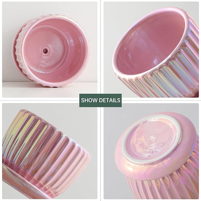 Ton Sin Pink Gold Ceramic Flower Pots 4+5+6 Inch Small Glazed Succulent Planters with Drainage HoleModern Indoor Decorative Plant Pots Set of 3Garden Pots with Saucer