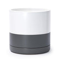 D'vine Dev 10 Inch Ceramic Planter Pot with Drainage Hole and Saucer Indoor Cylinder Round Planter Pot White/Speckled Grey 94-O-E-6