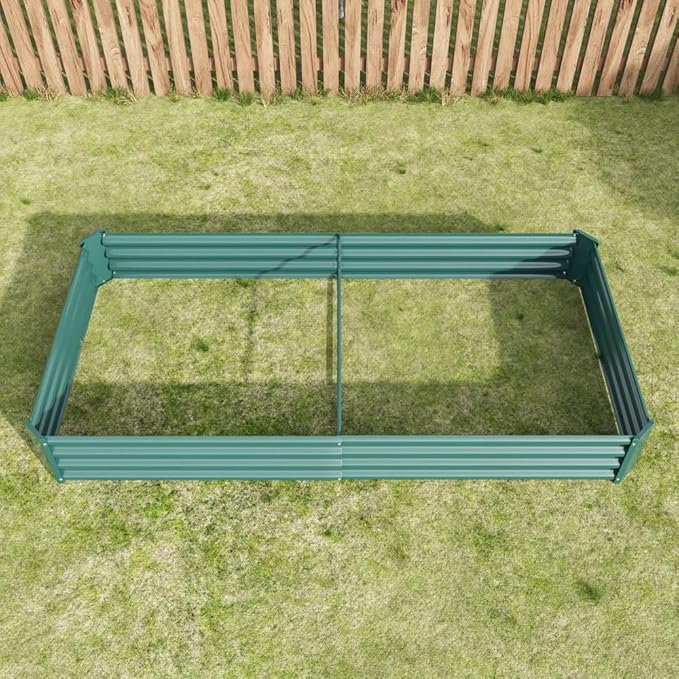 Heavy-Duty Galvanized Steel Raised Garden Bed for Outdoor Vegetable Herb and Flower Planting with Rust-Resistant Finish (Green with 8x4x1ft)