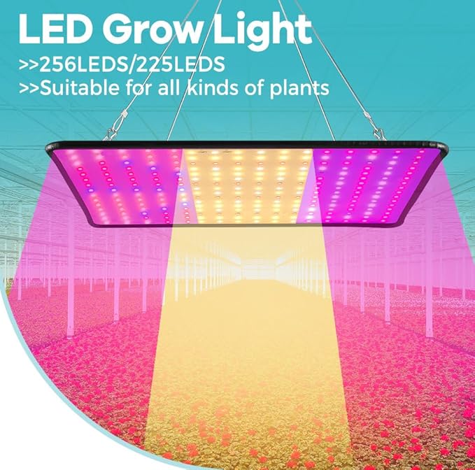 4PCS 400W Sunlight Lamp for Indoor Plants 256Leds Grow Light Full Spectrum Plant Growing Lamps for Indoor Cultivation Greenhouse Grow Tent Hydroponics with Dimmable Lights Levels US Plug with Hook