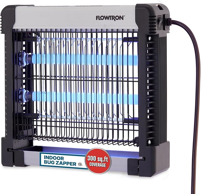 Flowtron Indoor Bug Zapper: 3000V Electric Insect Killer &amp Mosquito Trap - 300 Sq Ft Coverage - 12W Dual UV Light Fly Zapper for Kitchen Bedroom RV &amp Restaurant - Safe Gnat &amp Moth Killer