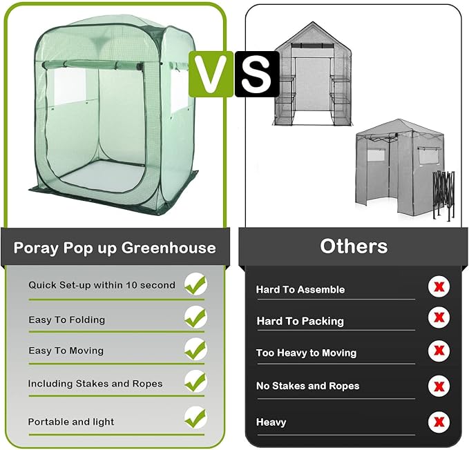 Porayhut Pop Up Greenhouse TentPortable X-Large Walk-in Flower House Indoor Outdoor Gardening Plant Sunshine Room with PE Mesh Cloth Cover for Protecting Plant from Cold Frost &amp Birds