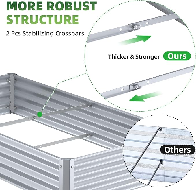Highpro Raised Garden Bed 6x3x1ft Galvanized Metal Planter Boxes for Herbs Vegetables Flowers and Succulents Silver