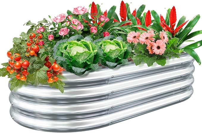 Tiskgg 4 in 1 Adjustable Galvanized Raised Garden Bed Kit 6×3×1FT Anti-Rust Raised Garden Beds Outdoor with 12 Tags &amp Gloves Galvanized Metal Raised Planter Box Outdoor for Vegetables Flowers He