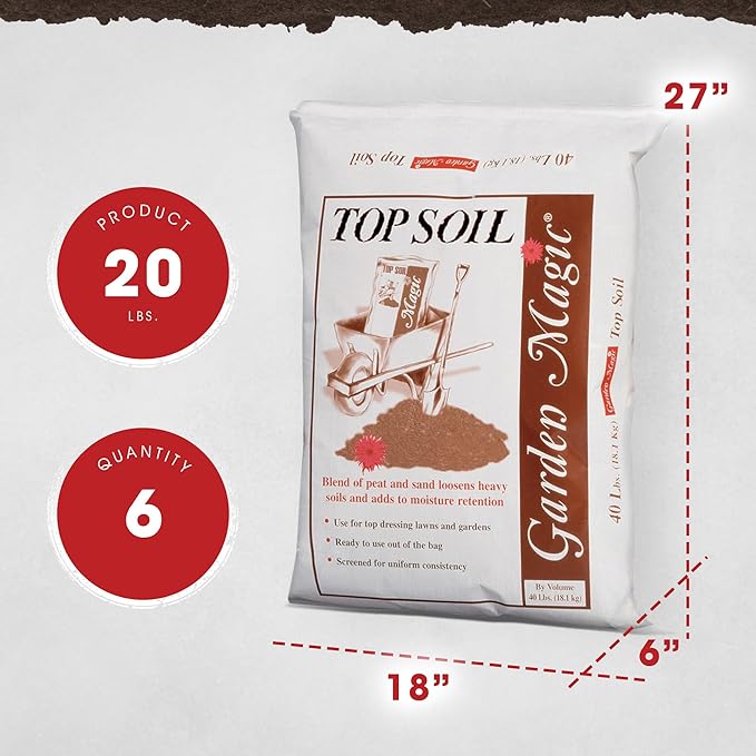 Michigan Peat 6 Pack Garden Magic Indoor and Outdoor Organic Planting Potting Topsoil Mix Blend with Moisture Retention 40-Pound Bag
