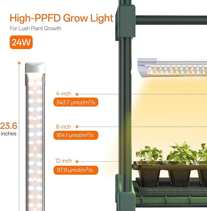 Bstrip Indoor Greenhouse with Grow Light 5-Tier Large Green House 5Pcs Grow Lights for Seed Starting with Timer PVC Tent with Airflow Windows Indoor Greenhouse Cabinet 40.2x18.9x74.8in
