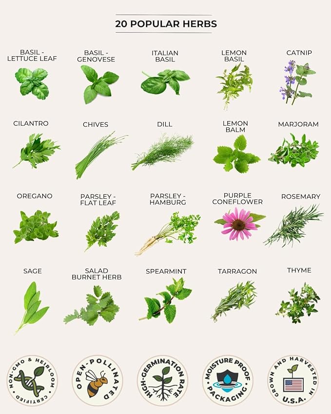Tactiko Survival 60 Medicinal &amp Survival Seed Kit – Heirloom Non-GMO USA Grown Seeds for Vegetables Herbs &amp Edible Flowers – Emergency Food Supply Vault - Mylar Storage - Tools - Planting Gui
