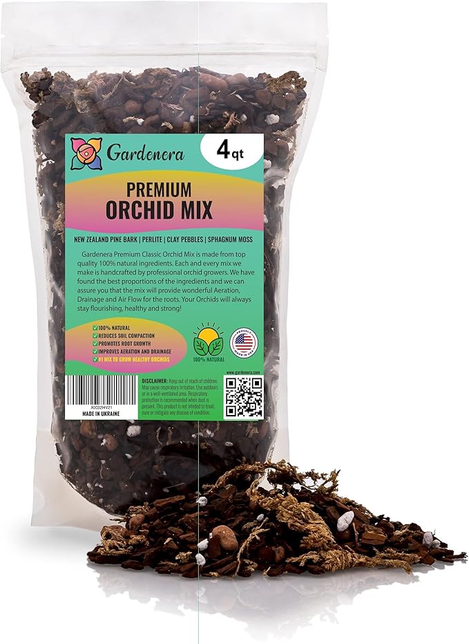GARDENERA Orchid Soil Mix - 4 Quart - Hand Mixed Premium Classic Sphagnum Moss Potting Soil Mix - for Phalaenopsis Orchid
