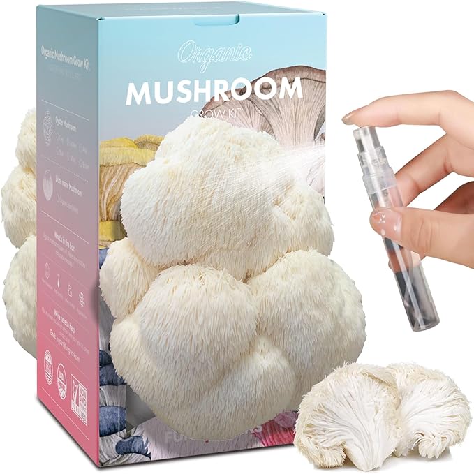 USA Organic 4lbs Lions Mane Mushroom Growing Kit Double-Side Mushroom Grow Kit Indoor Harvest Gourmet Mushrooms in 10 Days Top Gardening Gift Holiday Gift