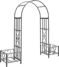 6.7' Steel Garden Arch with Scrollwork Hearts Planter Boxes for Climbing Vines Ceremony Weddings Party Backyard Lawn Dark Gray YG741
