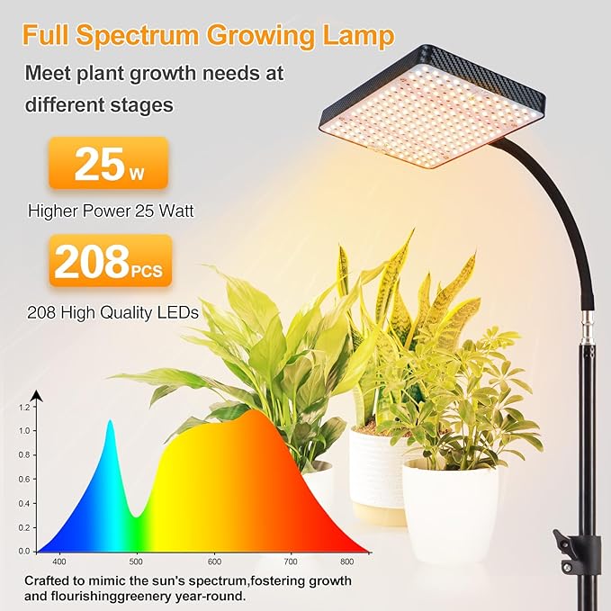 2026 Grow Light on Stand for Indoor Tall Plants Bonsai Tree Bright Natural Sunlight Full Spectrum 4/8/12/16/20H Timer 25 Watt Power Draw NO Need Adapter 24-64 Height Adjustable