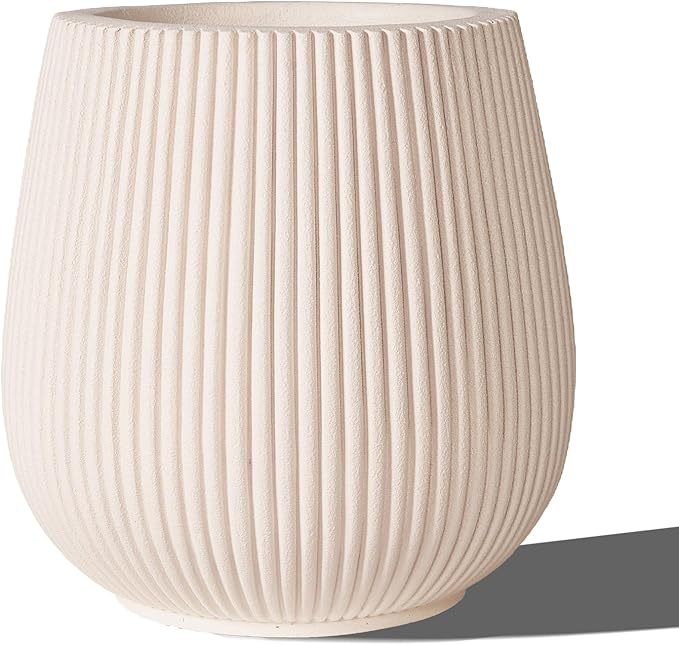 16 Inch Handmade Concrete Outdoor Planter - Classic Striped Design | Fiberglass &amp Composite Material | Durable for Commercial &amp Home Decor