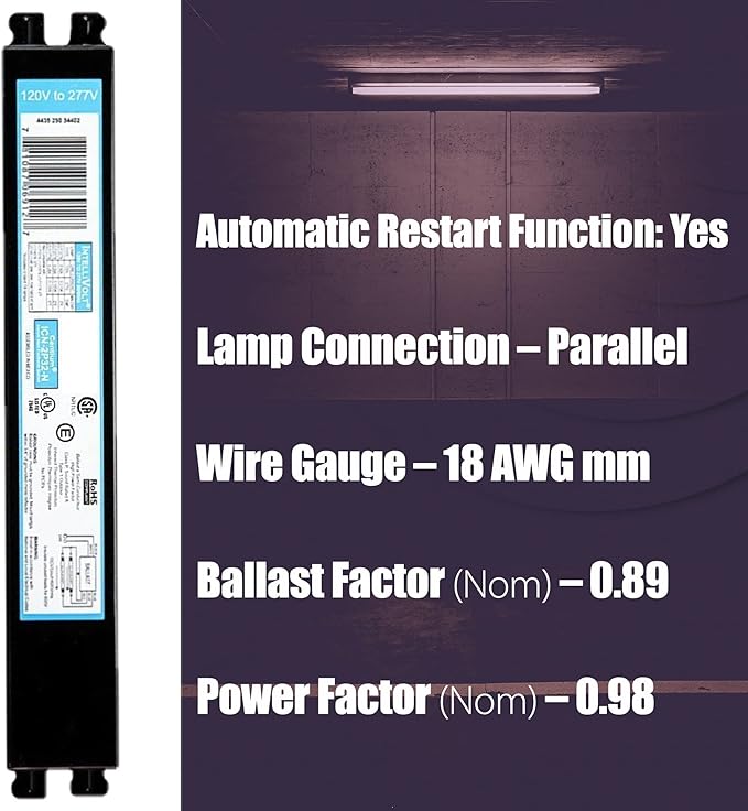 ICN2P32N 120-277V 50-60Hz Input Frequency Solid Wire Type Instant Start Centium Electronic Fluorescent Ballast for 2 F32T8 Lamp Type Indoor/Outdoor Use with Automatic Restart Ballast Box 10 Pack