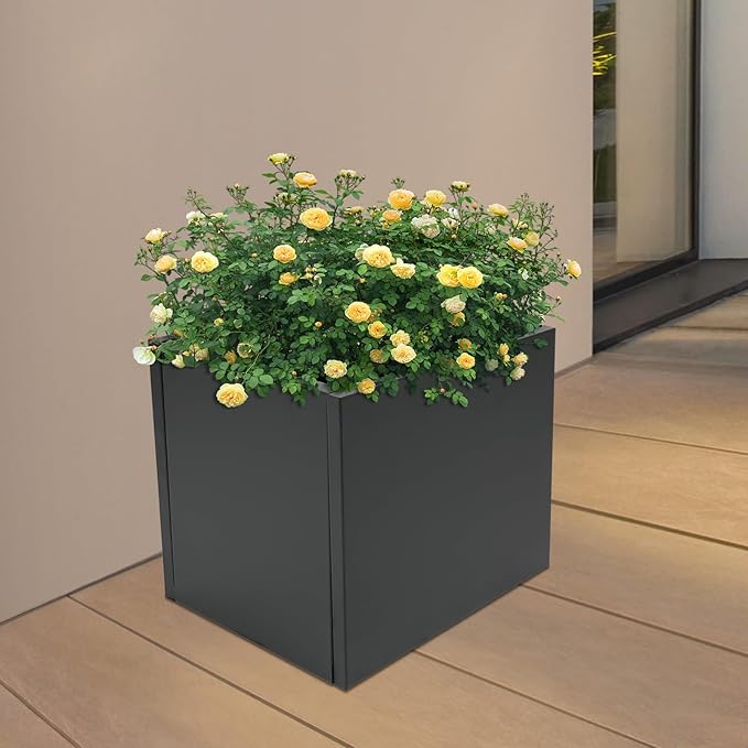 16 L x16 W x16 H Metal Flower Boxes Planter Boxes Outdoor Raised Garden Bed Indoor Outdoor Planting Bed Black Square Planter Box for Patios Lawn Yard Decor Storage
