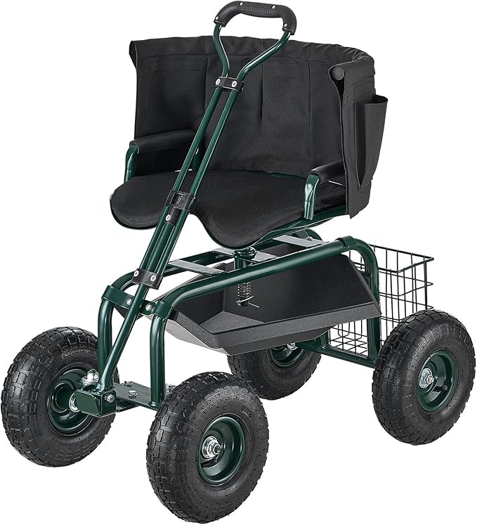 VEVOR Garden Seat with Wheels Rolling Garden Stool with Height Adjustable &amp 360° Swivel Seat 400lbs Weight Capacity Gardening Cart Bench Ergonomic Backrest &amp Tool Storage for Yard Patio