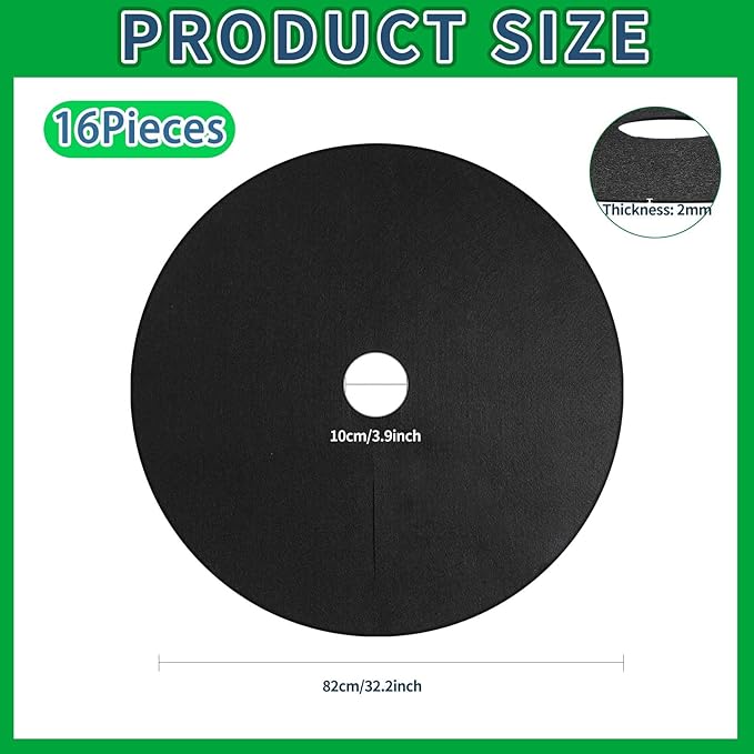 Shimeyao 16 Pcs 32. 2 Inch Non Woven Tree Mulch Ring Round Tree Weed Barrier Mat Reusable Landscape Protector Base Barrier Fabric for Weed Root Protection (Black)