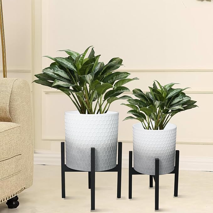 10 &amp 12 Inches Planters with Metal Sand for Indoor Plants Set of 2Decorative Plant Pots with Holder Outdoor Flower Pots with Legs Modern Garden Pot with Drainage Holes for Snake Plant House pl