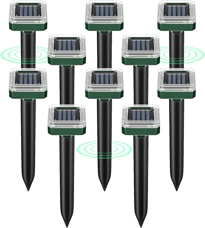 10 Pack Mole Repellent Solar Powered for Lawns Snake Repellent for Yard Solar Gopher Repellent Ultrasonic for Outdoor Get Rid of Mole Gopher Snake Groundhog Skunk Voles