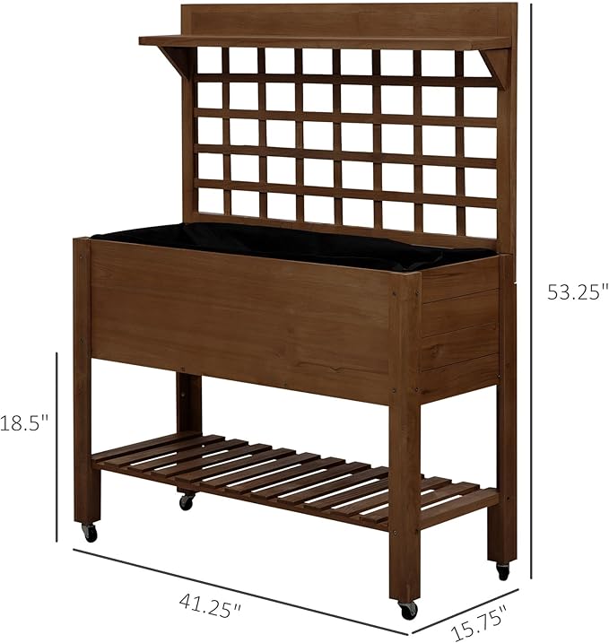 5ftx2ft Eco-Friendly Heavy-Duty Premium Durable Sustainable Natural Wooden Elevated Garden Bed with Wheels Trellis Storage Shelf Dark Brown