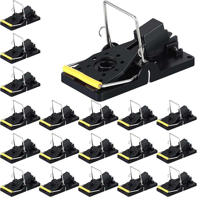 Qualirey 18 Pcs Mouse Traps Bulk Plastic Snap Rat Trap Reusable Quick Effective Safe for Indoor Outdoor Home House Warehouse Garden Kitchen 3.86 x 1.81 x 2.17 Inch (BlackYellow)