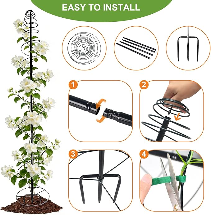 2 Pack Spiral Metal Trellis for Climbing Plants Outdoor 75 Adjustable Plants Trellis Support Metal Garden Trellis with Center Pole and 3 Pronged Climbing Plant Grow Cage Stand for Plants Flowers