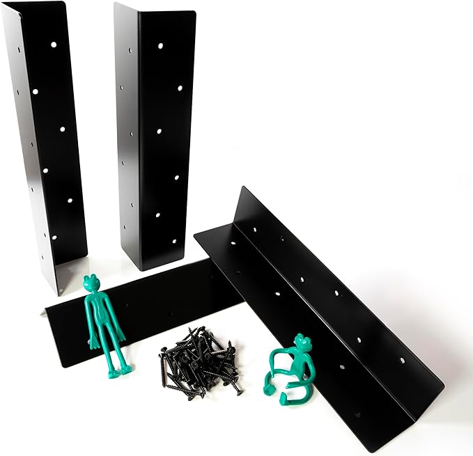Sherfire Raised Garden Bed Corner Brackets - Set of 4 15 x 3 x 3 in for 20-24 in Bed - Black Weather Resistant Heavy-Duty Rustproof Steel - Includes 48 Matching Screws and 2 Wire Frog Plant Ties