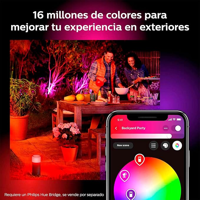 Philips Hue Lily White &amp Color Outdoor Spot Light Base kit (Hue Hub Required) 3 Spot Lights with Power Supply + Mount Works with Alexa HomeKit &amp Google Assistant