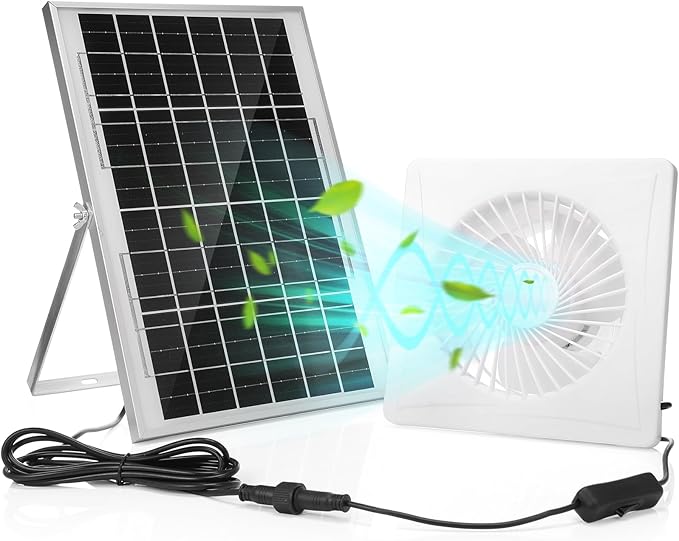 6 Solar Powered Exhaust Fan + 15W Solar Panel High Speed Exhaust Fan with Anti Backflow Valve and Switch Waterproof Solar Powered Fan Kit for Outside Warehouse Shed Kitchen Attic