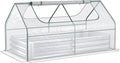 6' x 3' Galvanized Raised Garden Bed with Mini PVC Greenhouse Cover Outdoor Metal Planter Box with 2 Roll Up Windows for Growing Flowers Fruits Vegetables and Herbs Silver