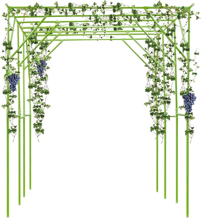 Garden Arch Trellis for Climbing Plants 90.5 Inch Tall Grape Vine TrellisPlant Support RackFruits Vegetable Beans Cucumber for Raised Bed (Green)