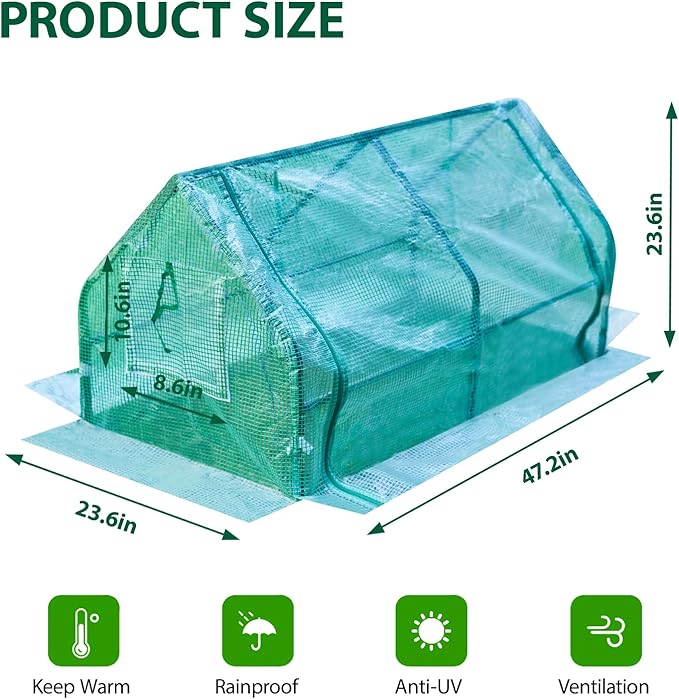 47.2 L × 23.6 W × 23.6 H Mini Greenhouse for Indoor OutdoorPortable Mini Greenhouse Heavy-Duty PE Plant Cover Tent  Tabletop Greenhouse for Small Plants Seedling Humidity Dome Green