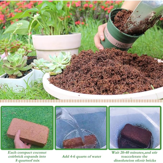 1/3/5/10 Organic Fiber Coir Bricks for Plants and Gardening - Suitable for Garden Soil Seed Starting Soil and Mulch - Coconut Fiber Potting Mix (5x10x20cm) (5 pcs)