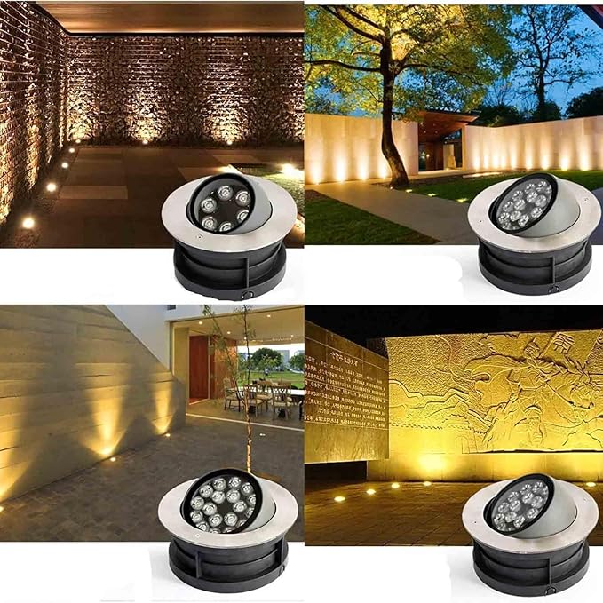 Adjustable LED Buried Light - 24V Outdoor Spotlight IP67 Waterproof Outdoor Buried Lights Ground Landscape Lights Rotation Spotlight Beam Light Outdoor Floor Lamp(Warm White Light12W)