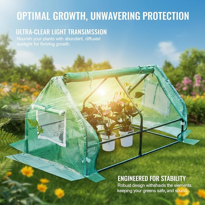 47.2 L × 23.6 W × 23.6 H Mini Greenhouse for Indoor OutdoorPortable Mini Greenhouse Heavy-Duty PE Plant Cover Tent  Tabletop Greenhouse for Small Plants Seedling Humidity Dome Green